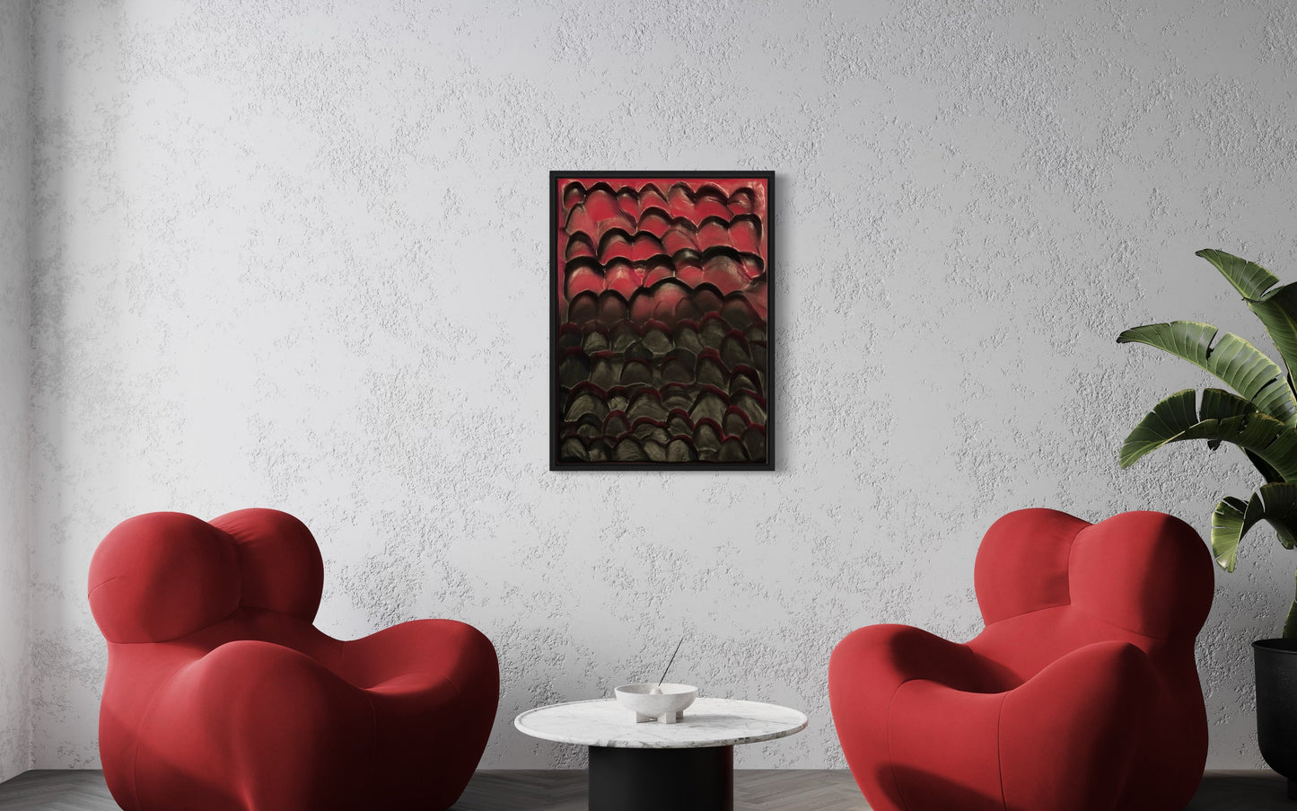 3D Textured Landscape Wall Art – Black & Magenta Abstract Canvas Decor