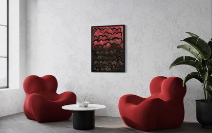 3D Textured Landscape Wall Art – Black & Magenta Abstract Canvas Decor