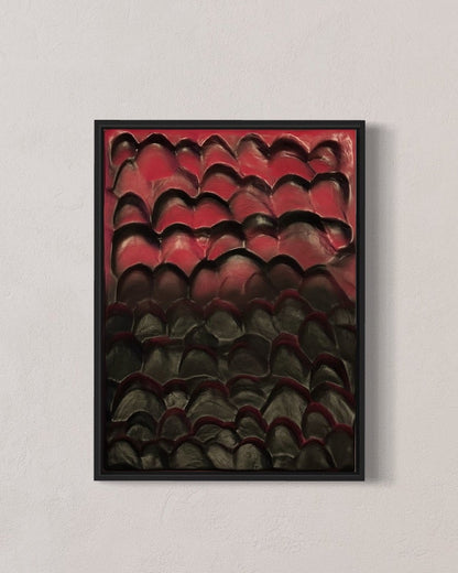 3D Textured Landscape Wall Art – Black & Magenta Abstract Canvas Decor