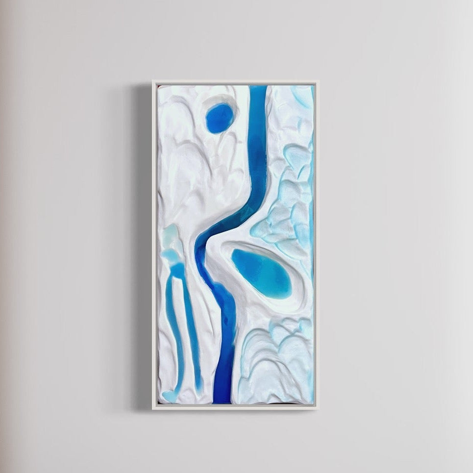 Iceland Glacier Inspired Epoxy River Artwork - White Abstract Landscape Wall Art