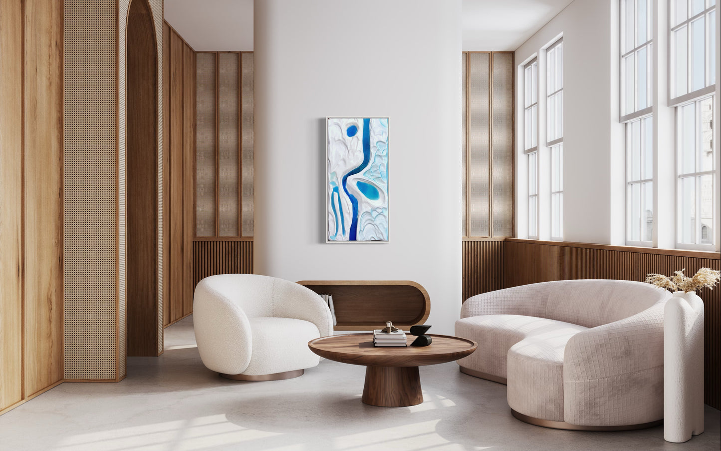 Iceland Glacier Inspired Epoxy River Artwork - White Abstract Landscape Wall Art