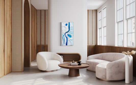Iceland Glacier Inspired Epoxy River Artwork - White Abstract Landscape Wall Art