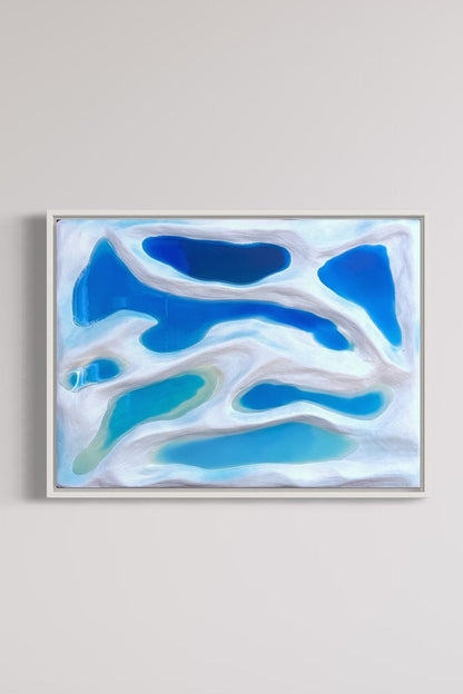 3D Textured Iceland Landscape Wall Art – White Dune Abstract with Blue Resin Lakes
