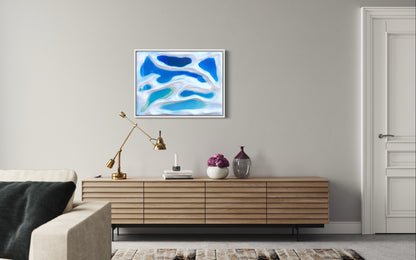 3D Textured Iceland Landscape Wall Art – White Dune Abstract with Blue Resin Lakes