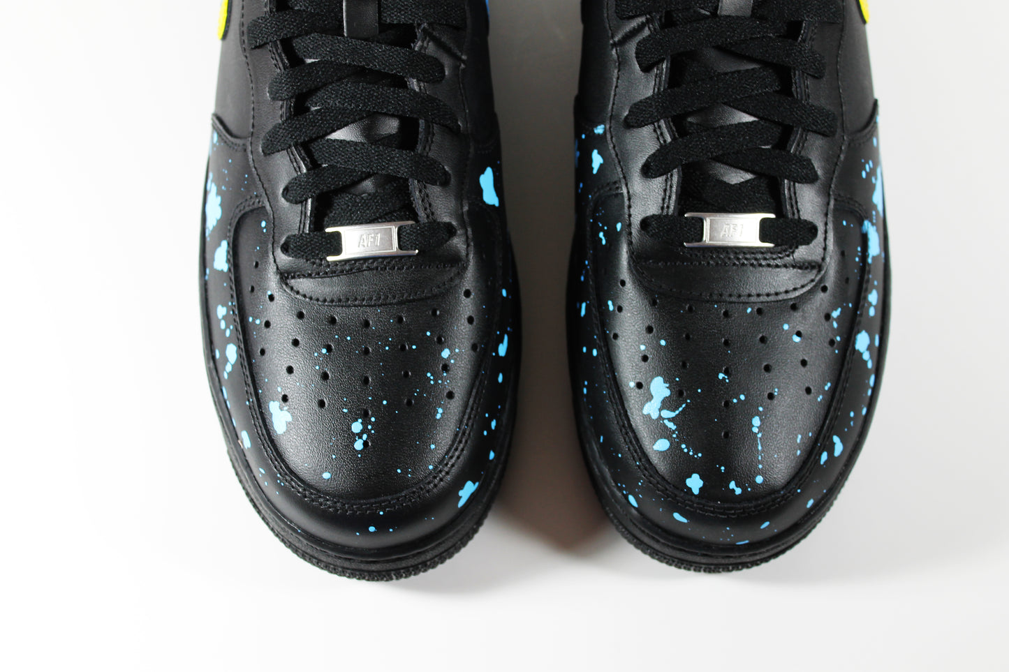 Custom Black Nike Air Force 1 Mid – Yellow and Blue Drip Swoosh | Hand Painted AF1 Sneakers