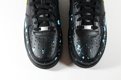Custom Black Nike Air Force 1 Mid – Yellow and Blue Drip Swoosh | Hand Painted AF1 Sneakers